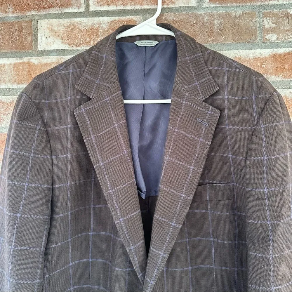 Thomas Dean Blazer Sport Coat Jacket Brown Blue Men’s Large 44 R Cotton